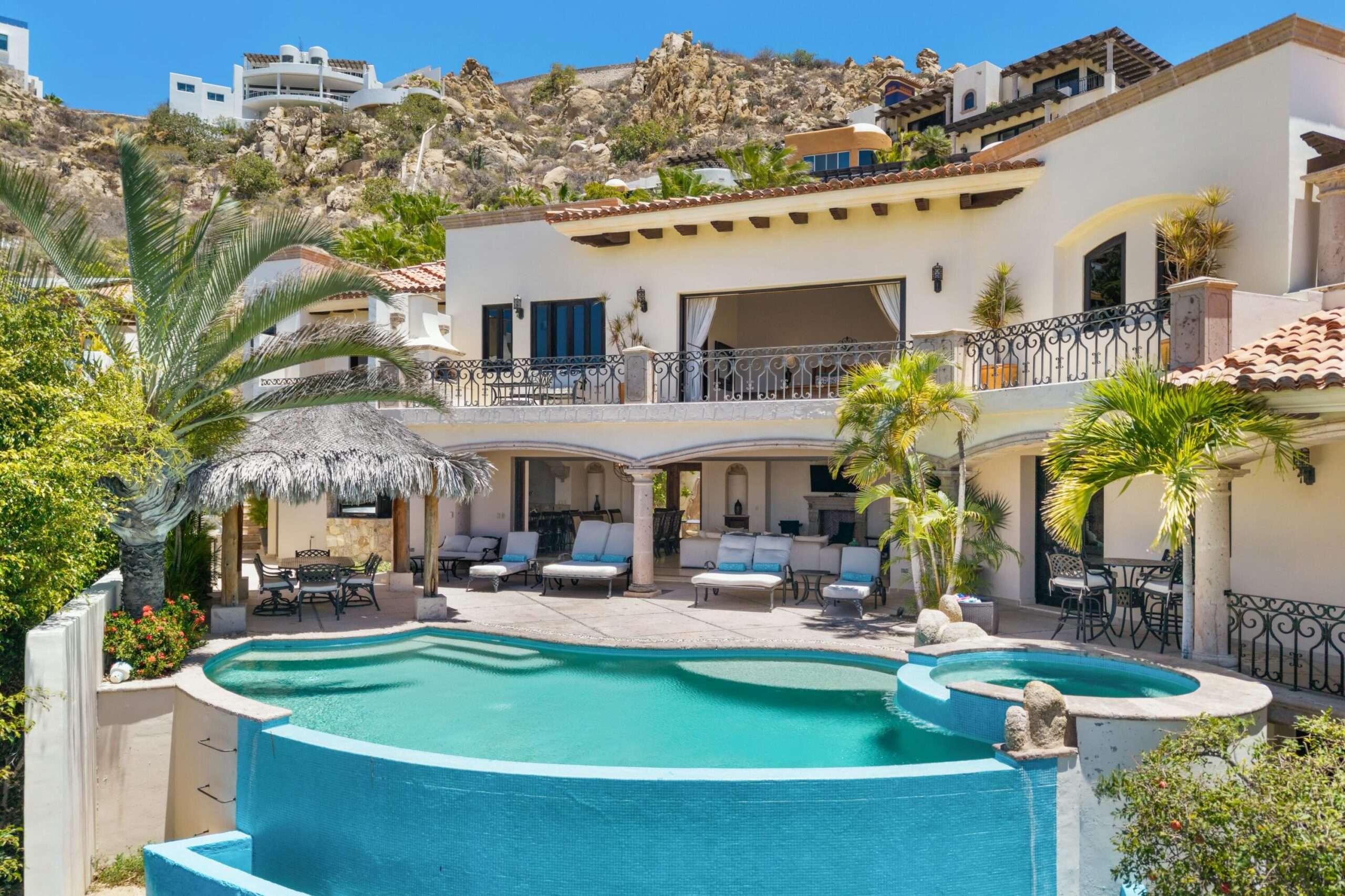 Cabo Luxury Section 4- Las Canadas Discover refined indoor-outdoor living at Cañada 9, set within Querencia, San Jose del Cabo's premier private golf community. Soaring beamed ceilings, walls of pocket glass, and luminous marble floors define an open great room that flows effortlessly to the terrace, infinity-edge pool, and stone-clad water feature -- all framed by panoramic Sea of Cortez and mountain for sale