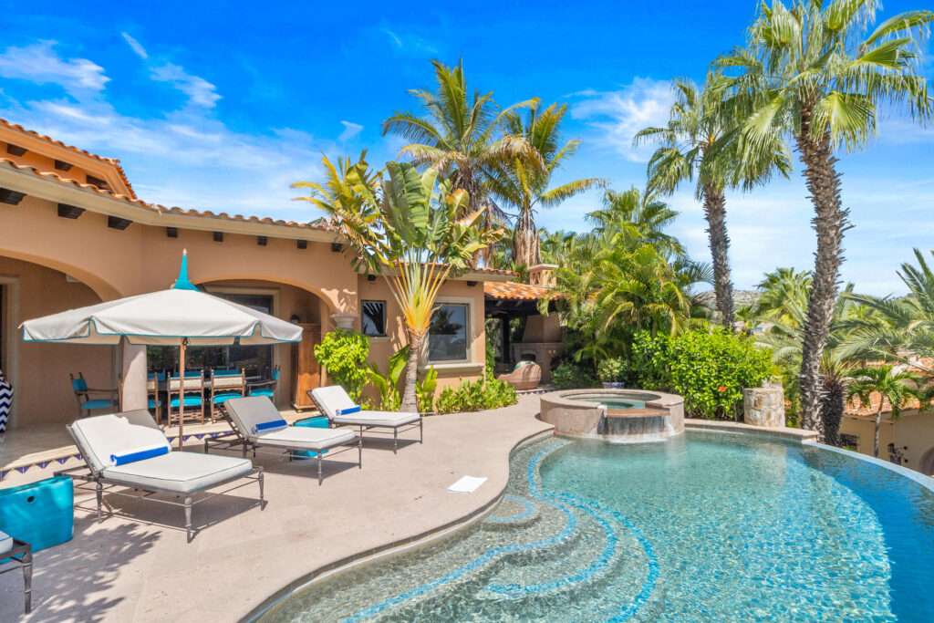 Cabo Luxury Beach Estates Luz de Diamante is perfectly situated just a short walk from the beach and nestled within the prestigious Diamante community positioned between the 5th and 16th holes of the Dunes Course designed by Davis Love III. Spanning approximately 20,000 sqft, this magnificent residence, built in 2017, seamlessly blends modern design with Mexican accents. The estate boasts four spacious master bedrooms, each providing stunning ocean for sale