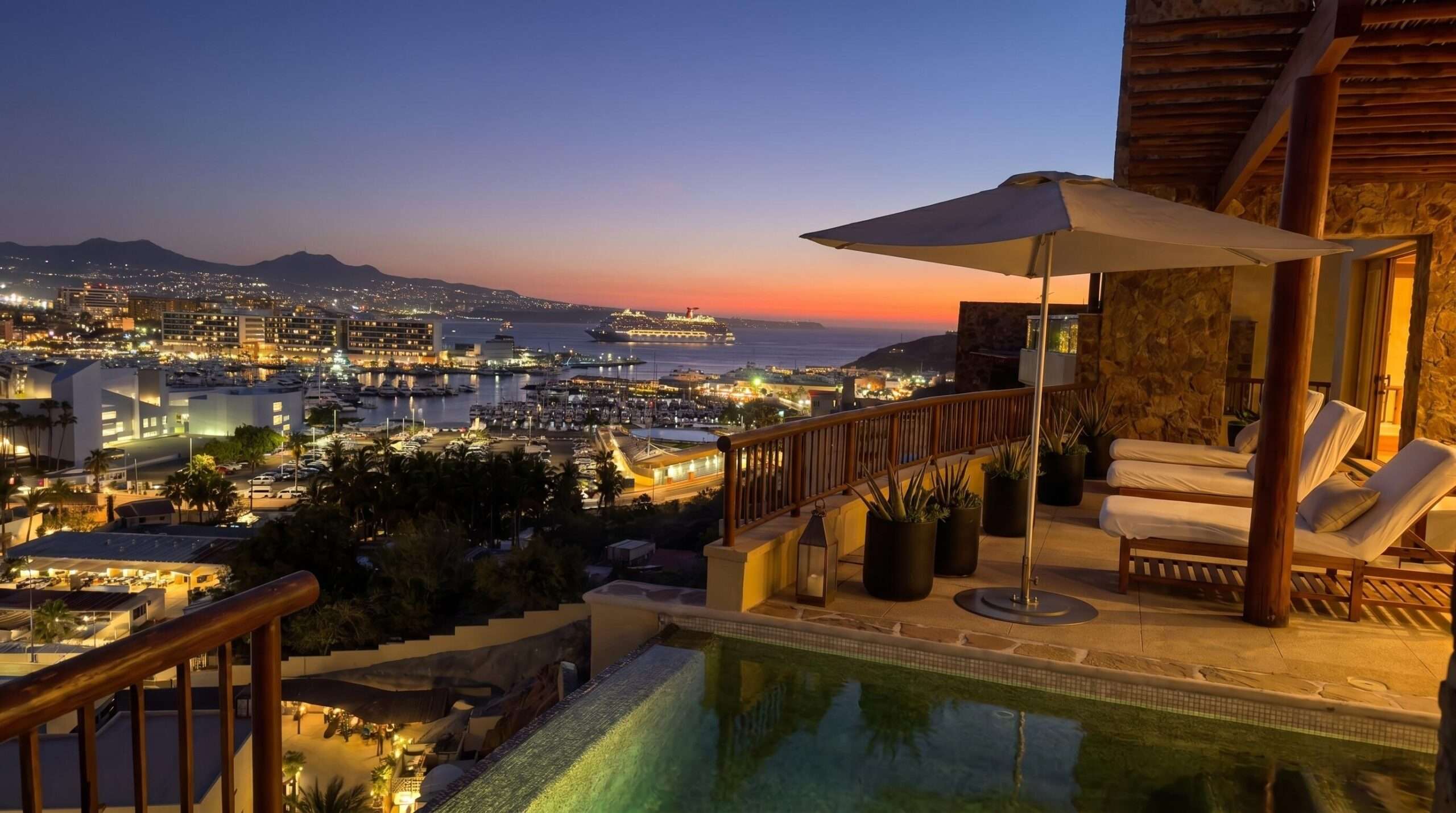 Cabo Luxury Section 4- Las Canadas Discover refined indoor-outdoor living at Cañada 9, set within Querencia, San Jose del Cabo's premier private golf community. Soaring beamed ceilings, walls of pocket glass, and luminous marble floors define an open great room that flows effortlessly to the terrace, infinity-edge pool, and stone-clad water feature -- all framed by panoramic Sea of Cortez and mountain for sale