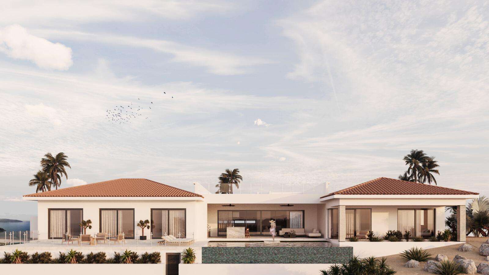 Cabo Luxury El Altillo Casa Nirvana - Pre-Construction in Puerto Los Cabos Golf Club - Estimated Completion November 2026This single-level contemporary residence offers 5 bedrooms, 5.5 baths, TV room, 2-car garage, and covered terrace with BBQ. Designed with Wolf/Sub-Zero appliances, pool, spa, and roof deck with fire pit, Casa Nirvana blends modern comfort with resort-style living. Enjoy 4,413 sq ft of air-conditioned interiors and 9,083 sq ft total construction. Panoramic mountain and golf for sale